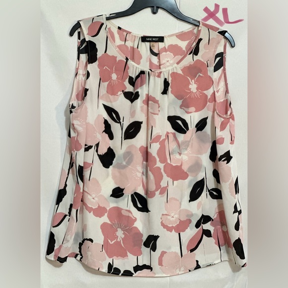 Nine West Tops - LADIES WHITE SLEEVELESS TOP WITH PINK & BLACK FLOWERS